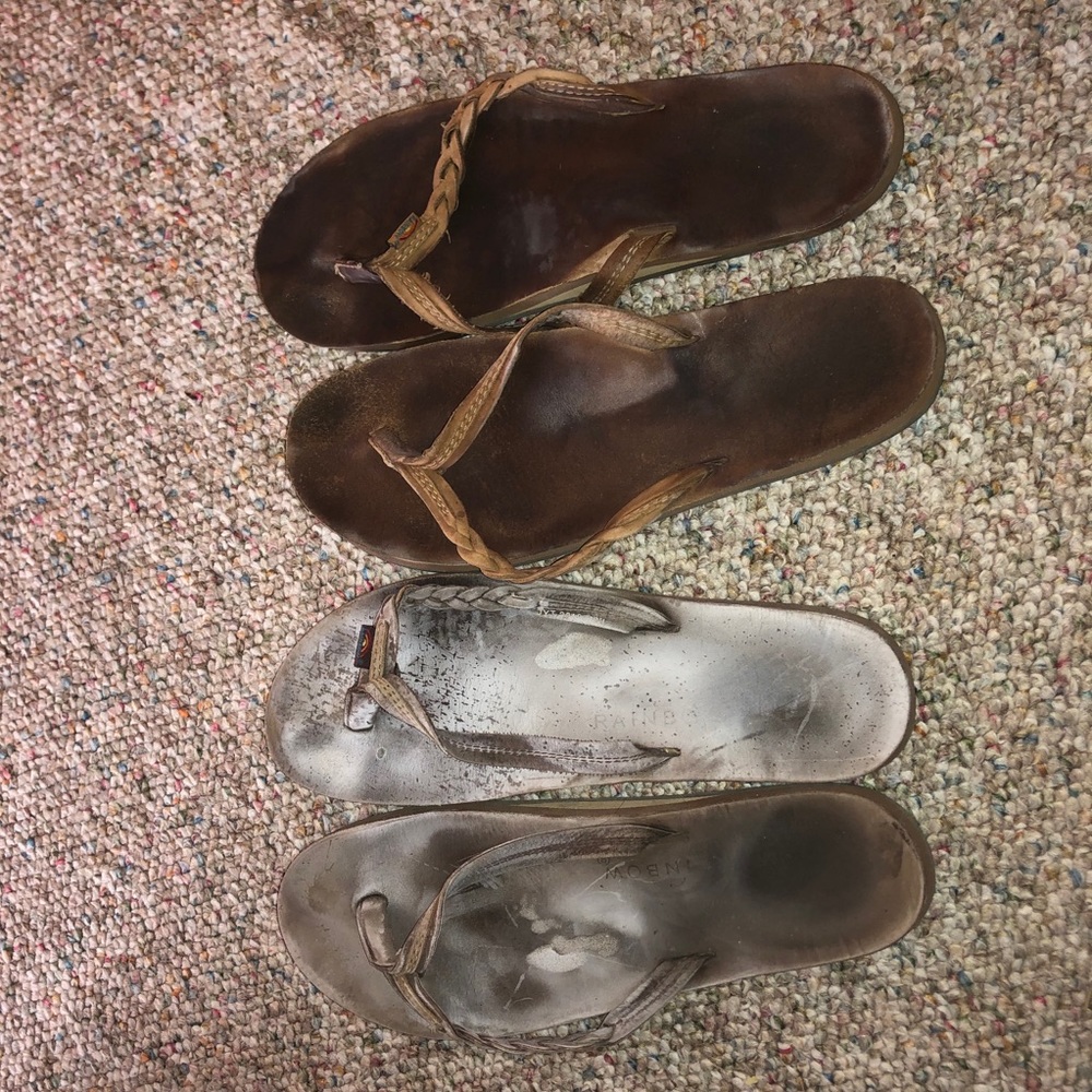 2 pairs of rainbow flip flops